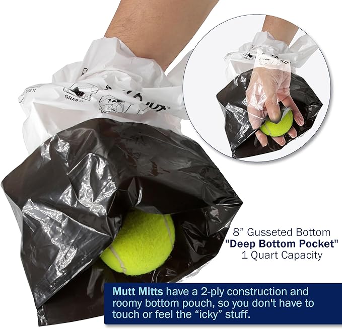 Mutt Mitt® 100 White & Black 2-Ply Dog Waste Bags on 1 Dog Waste Bag Station Header - 300% Thicker than mini roll dog waste bags - no more warm & yuck feeling