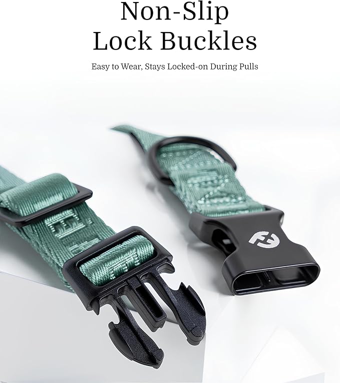2026 New Edition, Fei & Eve Classic Dog Collar - Quick Release Metal Buckles | Fur-Safe | Premium 210D Nylon | 450LB Escape-Proof | Adjustable Fit | Medium (Glacier Green)