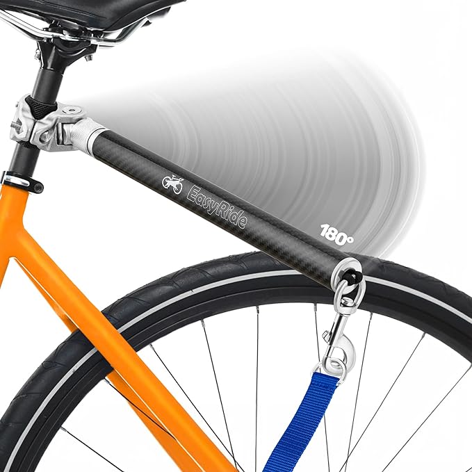 V2.0-180° Rotating Dog Bike Leash - with Shock Absorbers and Quick Attach Mechanism | Carbon Fiber | Detachable, Adjustable for The Smoothest Ride- Patent Pending (Blue)