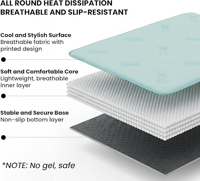 Pet Cooling Mat, 31" x 28.5" Self-Cooling Pad for Dogs or Cats, Soft Breathable, Pet-Safe, Portable & Durable Pet Mat for Crate, Trunk, Camping, Outdoors, Machine Washable, Sky Blue