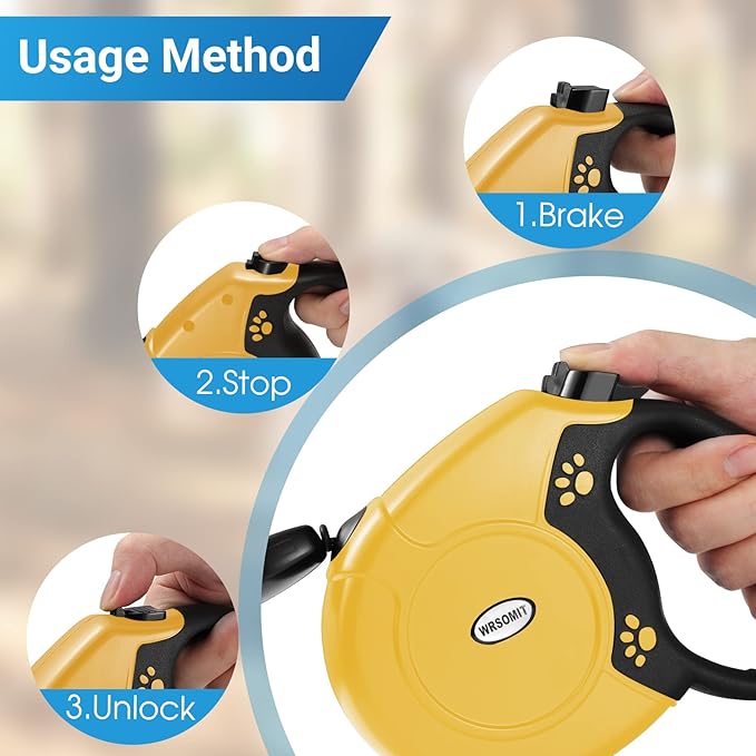 Retractable Dog Leash, 26 Ft Heavy Duty Pet Walking Leash for Small Medium Large Dogs up to 99lbs, Anti-Slip Handle, 360 ° No Tangle, Nylon Tape, One-Handed Brake (Yellow)