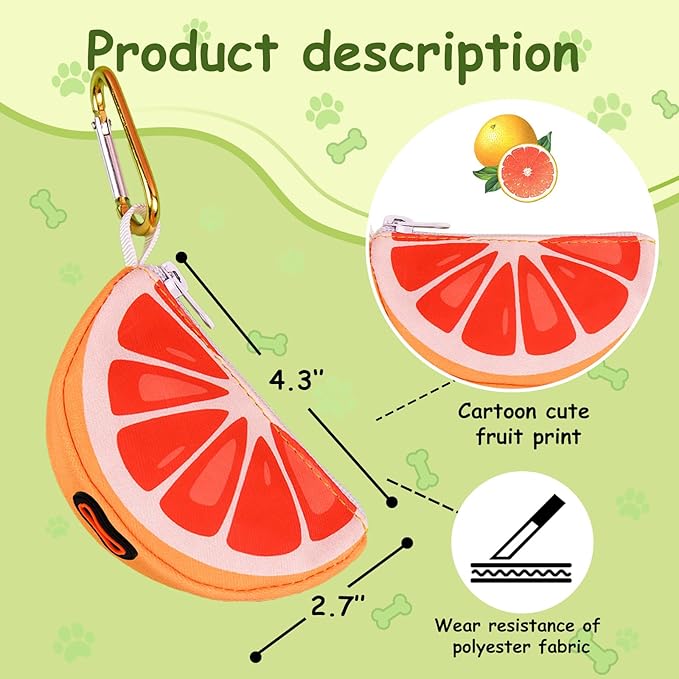 Dog Poop Bag Holder and Carrier - Leash Attachment Poo Bag Dispenser with Stylish Cute Design, Grapefruit Shape,Medium