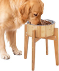 Elevated Dog Bowls for Large Dogs Feeder Two Bowls with a Stainless Steel and Bamboo Dishes，Raised Dog Bowl Stand with Non-Slip Feet，Ideal for Medium and Large Breeds， (13.5-inch High)