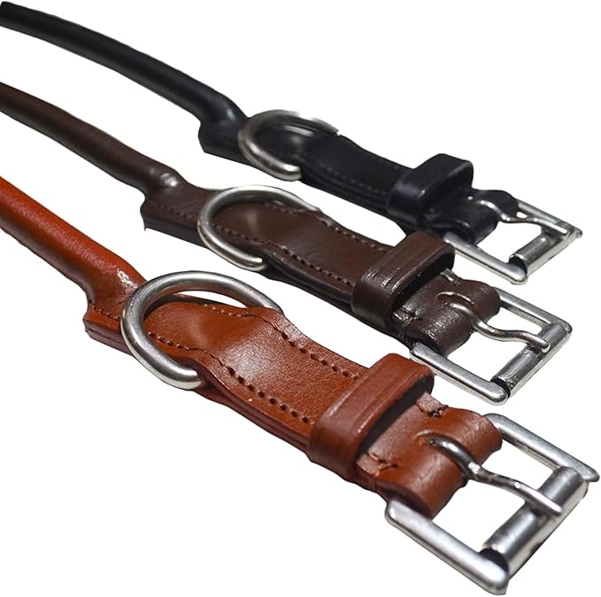 SIE Rolled Leather Dog Collars (14'', Chestnut)