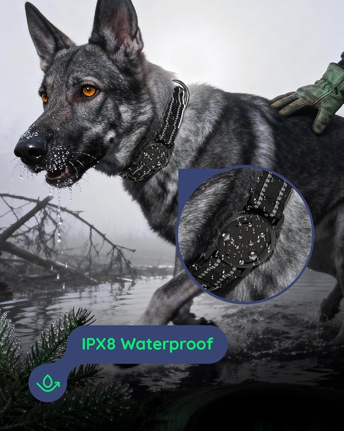 Upgrade Airtag Dog Collar,with IPX8 Waterproof AirTag Holder | Reflective Ultra-Durable | Soft Padded | Lock Buckle | Heavy Duty | Fit Small Medium Large Dogs（Black，XL(19"～27")）