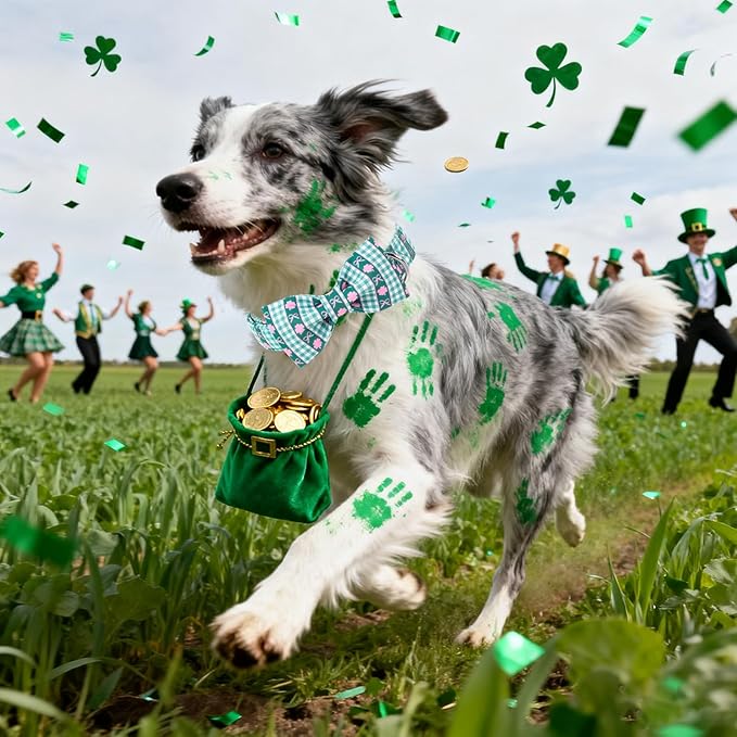 ARING PET St Patrick's Day Dog Collar, Cute Green Pet Shamrock Bowtie Collars with Metal Buckle for Puppy Small Medium Large Boy Girl Dogs-M