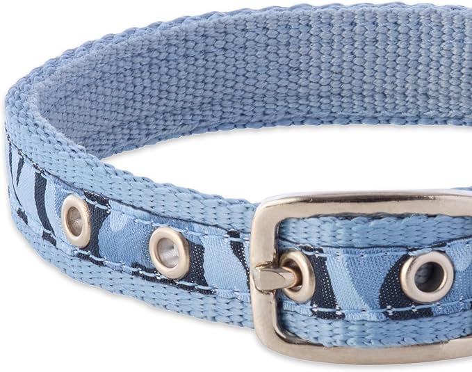 Adjustable Recycled Ribbon Dog Collar for All Pet Breeds, Camo-Navy, X-Small