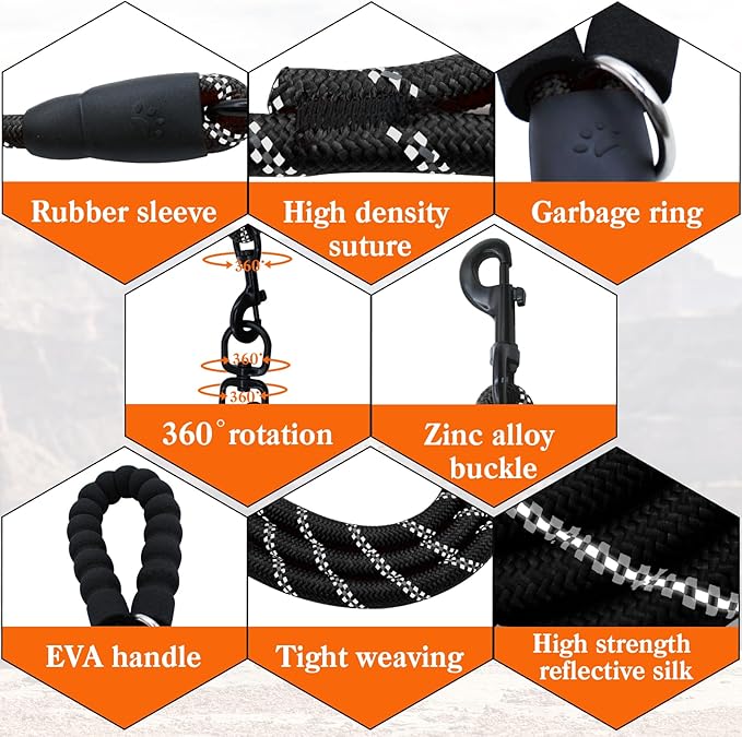 Five Dog Leash No Tangle Triple for 5 Dogs,360 Swivel No Tangle Walking Leash for 5 Dogs with Reflective for Large Medium Small Dogs (Black, 5 Way)