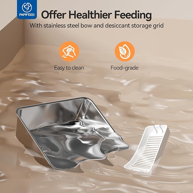 PAPIFEED Automatic Cat Feeder Upgrade, WiFi Pet Feeder with APP Control for Remote Feeding, Detachable for Easy Clean, Dual Power Supply,1-10 Meals Per Day for Multiple Pets(Gray)