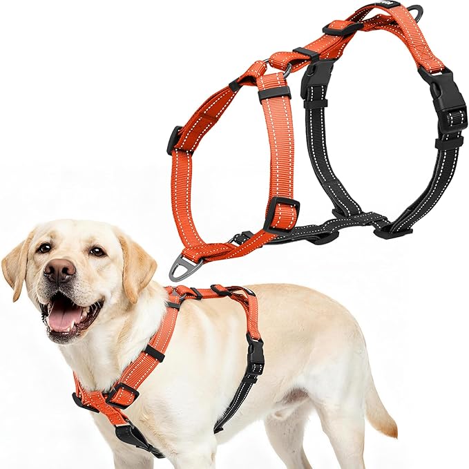 Dog Harness,Adjustable No Pull Dog Harness,Y-Shaped Design,Buckle-Neck Balance Harness with Reflective, Ideal for Dog Training Hiking, Easy Walk Harness,Durable High-Tensile Nylon-Orange-S