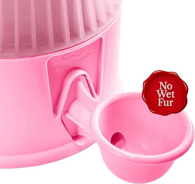 No Spill Pet Water Dispenser for Dogs and Cats, 67.6oz Gravity-Fed Water Bowl with Slow Drinking Design to Prevent Wet Fur, BPA-Free Polypropylene, Vida Mansa (Clear Pink)