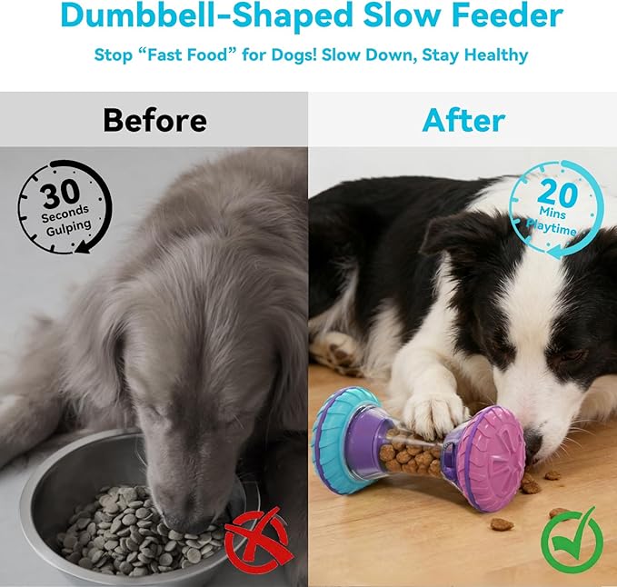 MateeyLife Interactive Dog Roller Puzzle Toy, Durable Dumbbell Dog Toys to Keep Them Busy | Adjustable Treat Dispensing Dog Toys, Slow Feeder & Silent Rolling for Apartment, Rose