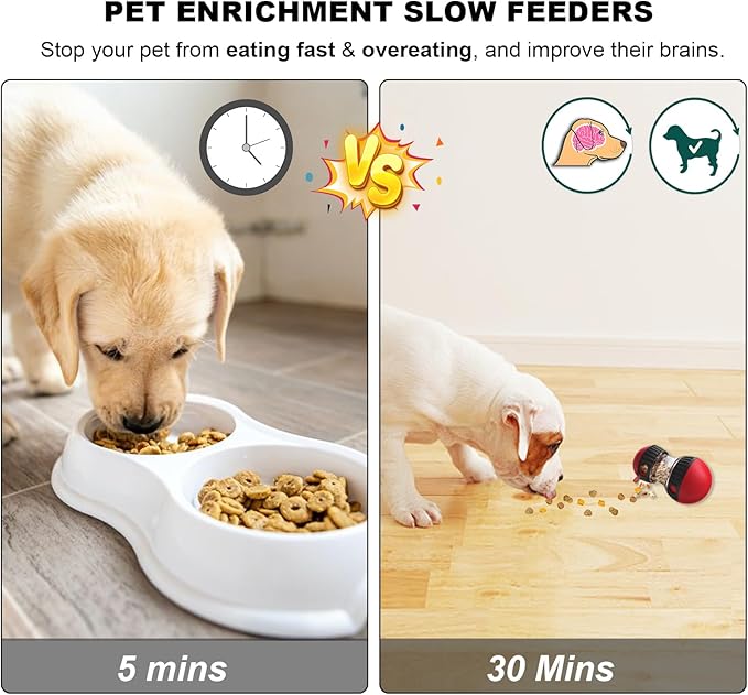 GOLDROC Interactive Dog & Cat Puzzle Feeder Toy, Adjustable Slow Feeding Treat Dispenser for Mental Stimulation, Enrichment Toy for Small to Medium Pets (Black-Red)