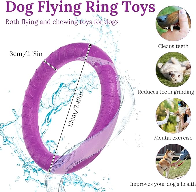 4 Pack Dog Training Ring Toy, 7.48 Inch Dog Rings for Aggressive Chewers, Indestructible Pet Toys Flying Disc Floating Puppy Ring for Large Medium Puppy Training and Chewing