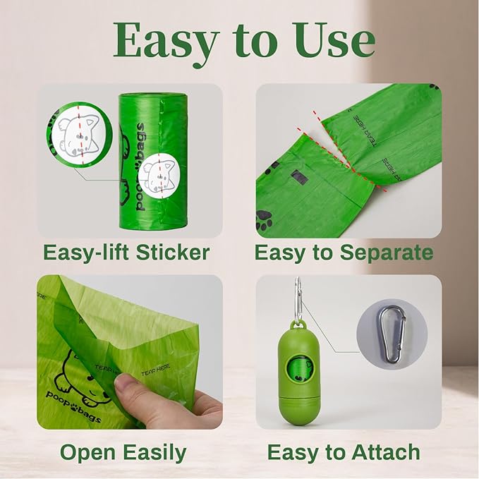 420 Counts Dog Poop Bags Rolls with Dispenser & Leash Clip, Scented Poop Bags for Dogs Waste, Extra Thick & Leak Proof for Poop Doggie Puppy Pet Waste, 9" x 13", Green