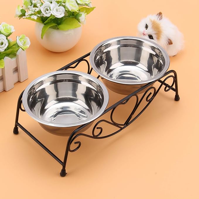 Elevated Dog Bowls, Double Stainless Steel Pet Feeder with Iron Stand for Small and Medium Dogs & Cats, Raised Food and Water Bowls for Better Digestion and Comfort