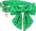 DOGWONG St. Patrick's Day Dog Collar-Cute Clovers Dog Collar with Bow, Cotton Trefoil Bowtie Dog Collars with Metal Buckle for Small Medium Large Dogs