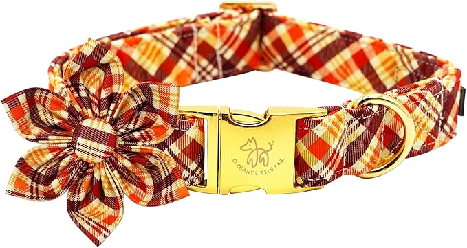 Little Tail Elegant Plaid Dog Collar with Flowers - Soft & Durable for X-Large Dogs