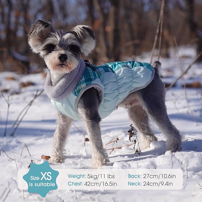 FUAMEY Dog Coat for Large Dogs,Waterproof Dog Winter Jacket with Harness Built in Puppy Cold Weather Coats Reflective Pet Vest with Zipper Warm Fleece Dogs Snowsuit Windproof Green Plaid XL