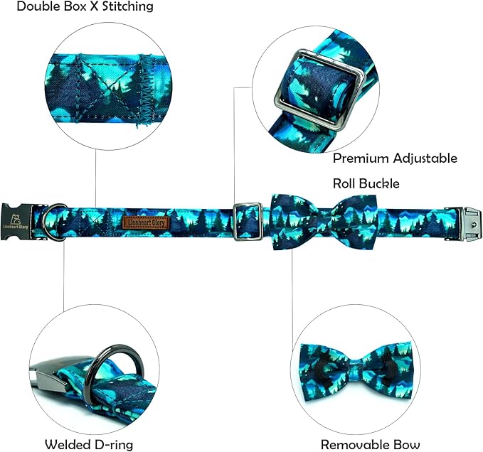 Lionheart glory Dog Bow Collar Green Spring Summer Cute Collars for Small Dogs, Soft Duty Adjustable Dog Collar with Bowtie Pet Collars Bows Pet Gift