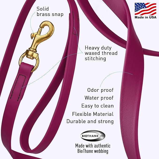 Viper Biothane K9 Working Dog Leash Waterproof Lead for Tracking Training Schutzhund Odor-Proof Long Line with Solid Brass Snap for Puppy Medium and Large Dogs, 33ft Magenta Pink