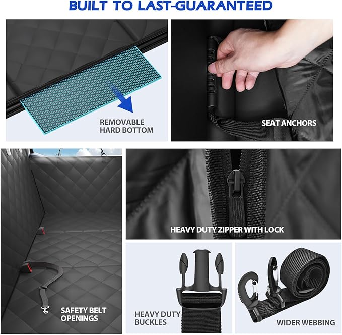 Truck Dog Seat Cover Back Seat, Hard Bottom Dog Hammock for Car, Waterproof XL Large Soft Pet Extender Travel Bed Supports 400lbs, Durable Platform Protector Full Size Crew Cab Rear Seat