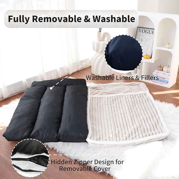 KHONSU PET Dog Bed with Pillow 3in Orthopedic Pad for Large Dogs up to 65 lbs Large Waterproof Removable Cover Machine Washable for Large Dogs