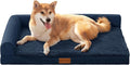 Patas Lague Orthopedic Dog Bed Large Sized Dog 36''X24'', Waterproof L Bolster Medium Pet Sofa Beds with Removable Washable Cover, Soft Comfortable Pet Couch Crate Mat with Nonskid Bottom, Navy Blue