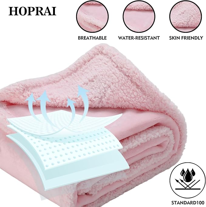 Dog Blanket, Waterproof Reversible Sherpa Fleece Throw Blanket, Furniture Cover for Bed, Couch, Sofa Protection from Liquid Pee and Pet Fur of Puppy, Cat (Pink XS20*27inches)