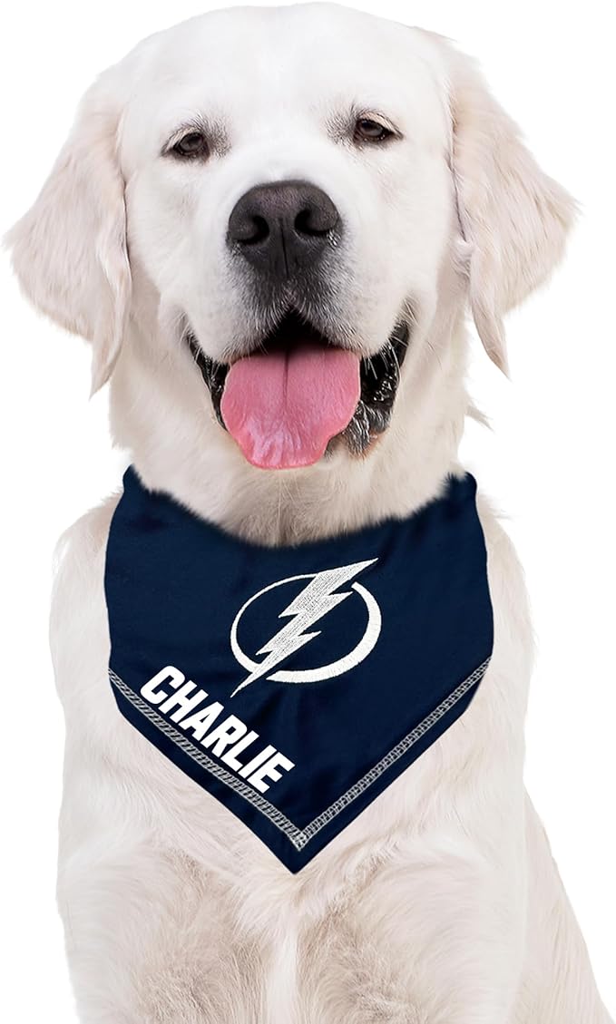 Pets First NHL TAMPA BAY LIGHTNING Personalized Tie Around Bandana for Dogs & Cats, Size Large/X-Large. Custom Dog Bandana Scarf Bib for Pet Cat Dog. The Ultimate Game-Day & Party Customizable Bandana