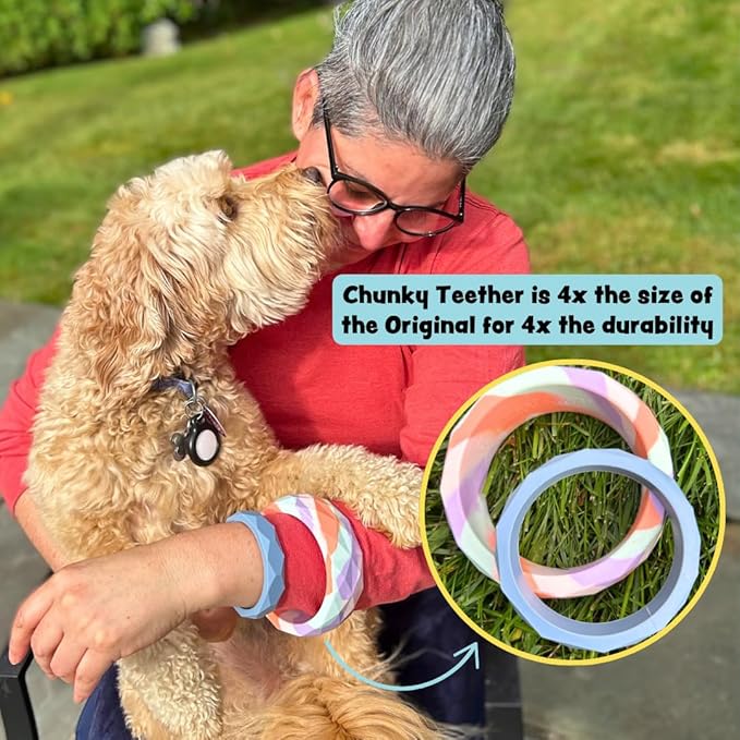 Chunky Teething Rings for Dogs, Bracelet Food Grade Silicone Puppy Chew Toys for Large Puppies, Durable Dog Ring Toy for Medium Large Dogs, Puppy Teething Chews - K-9 Green (2 Pieces)