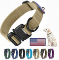 Heavy Duty Tactical Dog Collar Adjustable Nylon Pet Collars Quick Release Buckle with 2 D-Rings Patch for Medium, Large Dogs (Khaki, Size M)