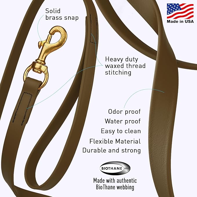Viper K9 Biothane Working Dog Leash Waterproof Lead For Tracking Training Schutzhund Dog Sport & Search - Odor-Proof Long Line With Solid Brass Snap For Puppy Medium and Large 5/8" x 20ft Coyote Brown
