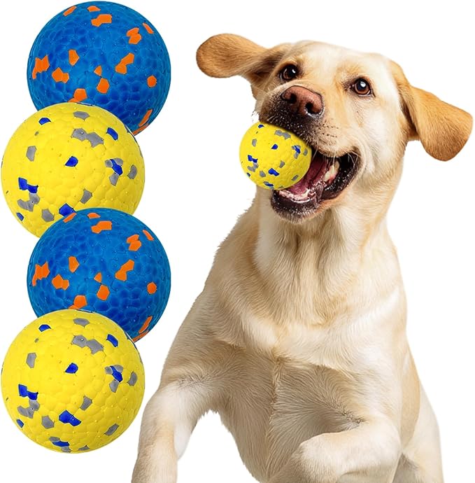Vannon 4 Pack Dog Balls Interactive Dog Tennis Balls Indestructible Dog Teething Chew Toys for Aggressive Chewers Dog Toy Fetch Balls for Small Medium Dog E-TPU Material Lightweight Bouncy Floating