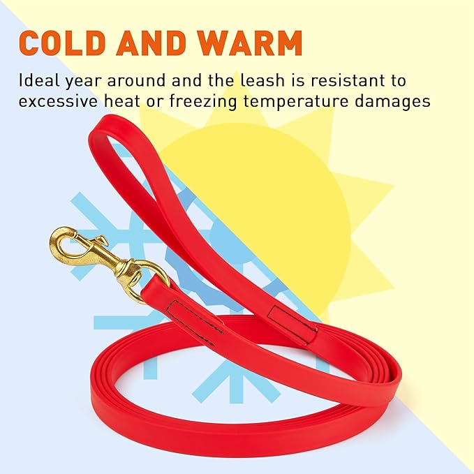 Viper Biothane K9 Working Dog Leash Waterproof Lead for Tracking Training Schutzhund Odor-Proof Long Line with Solid Brass Snap for Puppy Medium and Large Dogs, 15ft Cherry Red