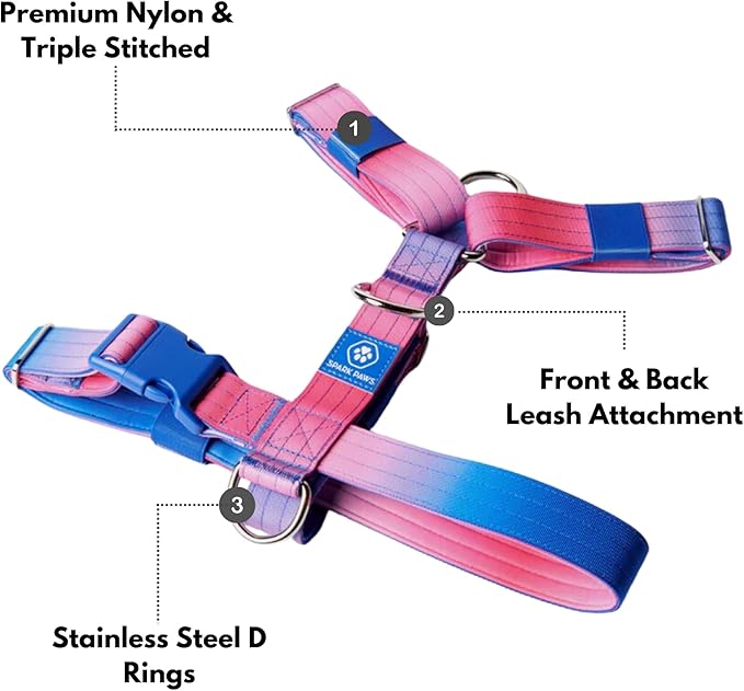Spark Paws No Pull Dog Harness for Large Dogs, Heavy Duty Dog Harness for Big Strong Breeds, Adjustable, Y Shaped Padded Halter Design with Front Clip - Snow Cone - S