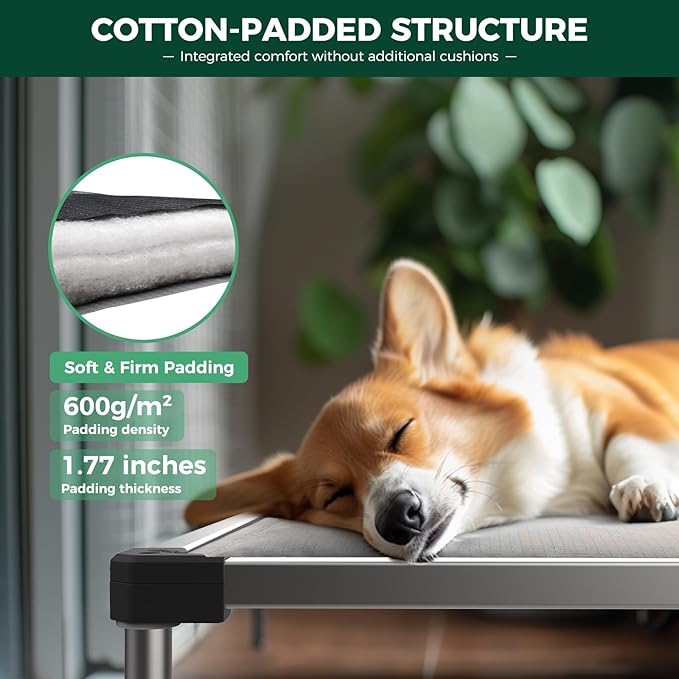 FXW TitanNest Chew-Proof Elevated Dog Bed, Raised Cot for Indoor/Outdoor/Camping Use, Durable & Washable Padded Pet Bed with Exclusive Cover for Extra-Small Dogs, 29.0" L x 18.0" W x 4.5" H, Gray