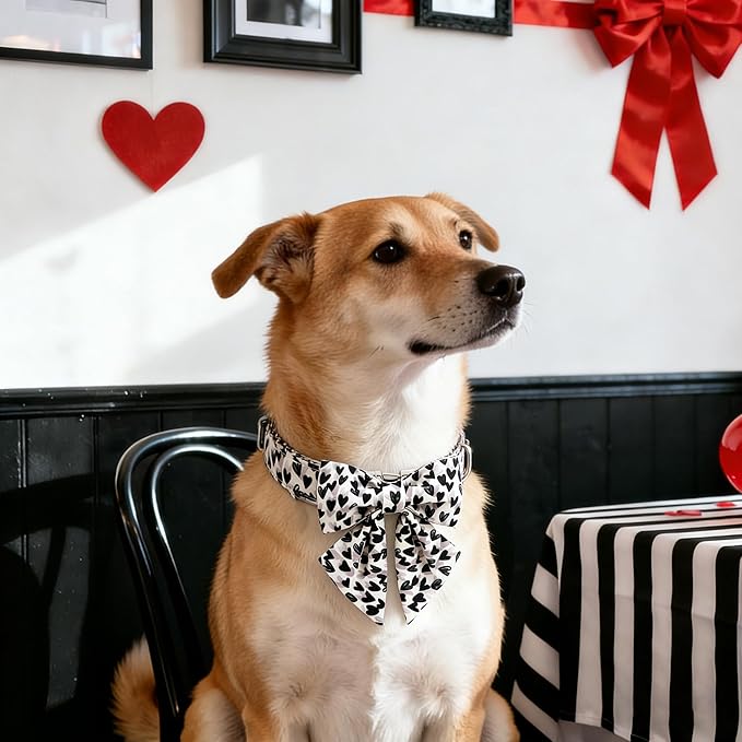 DOGWONG Valentine Dog Collar with Bow, Metal Buckle Adjustable Heart Bowtie Pet Valentine Collars for Small Dogs,S