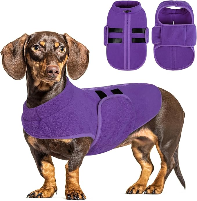 Queenmore Small Dog Sweaters, Soft Fleece Vest Pullover Dog Jacket with Leash Hole, Warm Winter Dog Clothes Cold Weather Doggy Dachshund Sweater for Small Dogs Cats Boy or Girl (Lavender, XS)