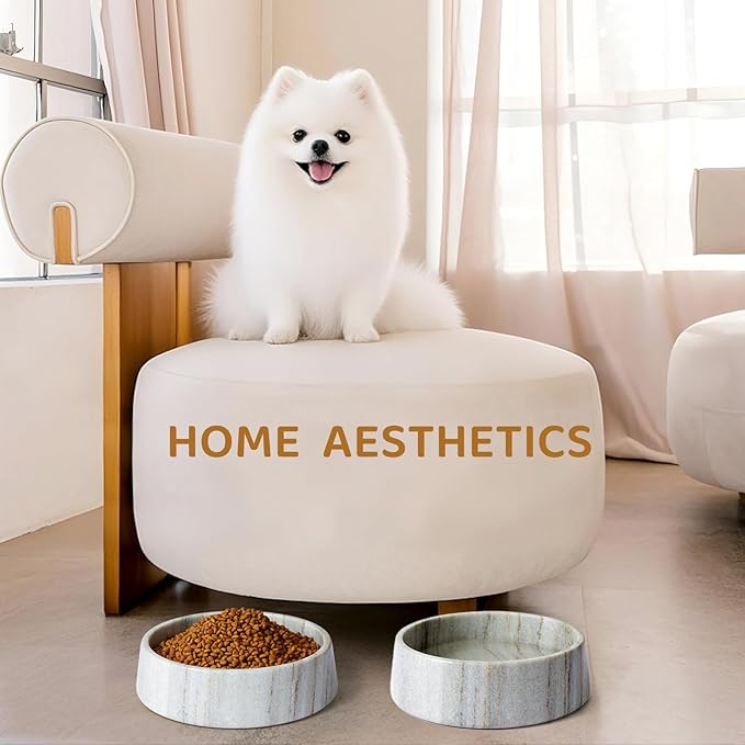 Gray Marble Dog Bowl, Non-Slip Non-Tipping Heavy Dog Food Bowl, Large Weighted Stone Dish, Natural Marble Pet Water Bowl, Easy to Clean, Present for Cat & Dog Lovers, Holds 6 Cups(6 lbs)