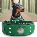 Leather Dog Collar, 2 inches Wide Heavy Duty Genuine Leather Collars, Handmade, Soft, and Luxury, Eye-catching Best Choice for Large and Medium Breed Dogs, Green 21-25 inches