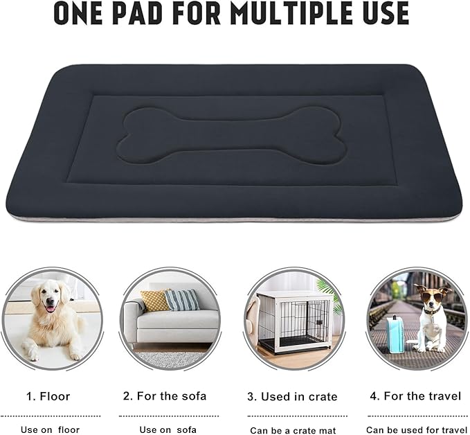 JoicyCo Dog Bed Soft Dog Crate Pad Mat for Medium/Large Dogs, 36 in Non-Slip Bottom Washable Dog Sleeping Mattress Pet Beds Cat Bed Kennel Pad, Dark Gray