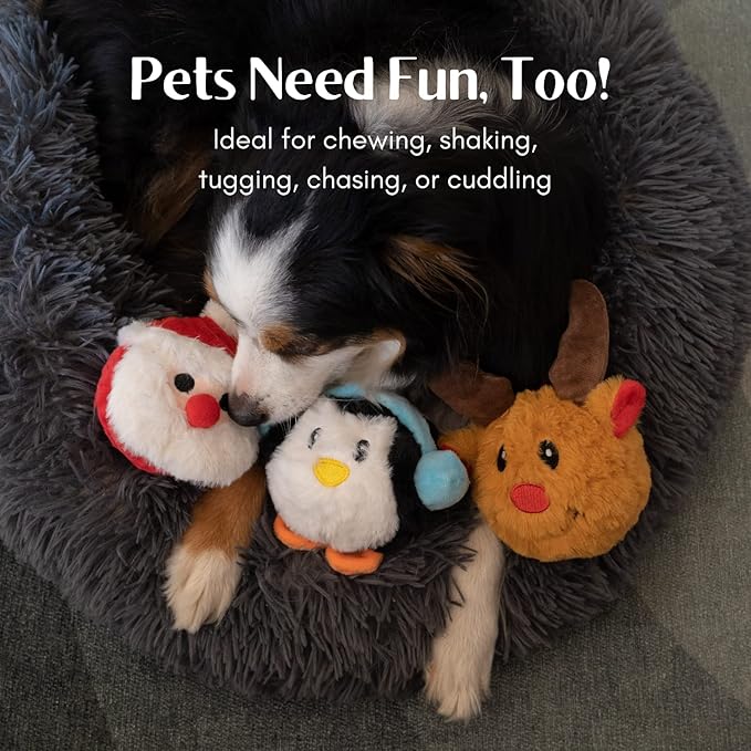 Flourish Pets 2 in 1 Christmas Multi-Layer Chew Toy for Active Dogs | Non-Toxic BPA Free Double Stitched Soft Fabric and Long-Lasting Dog Plush Toys (Reindeer 3.5")