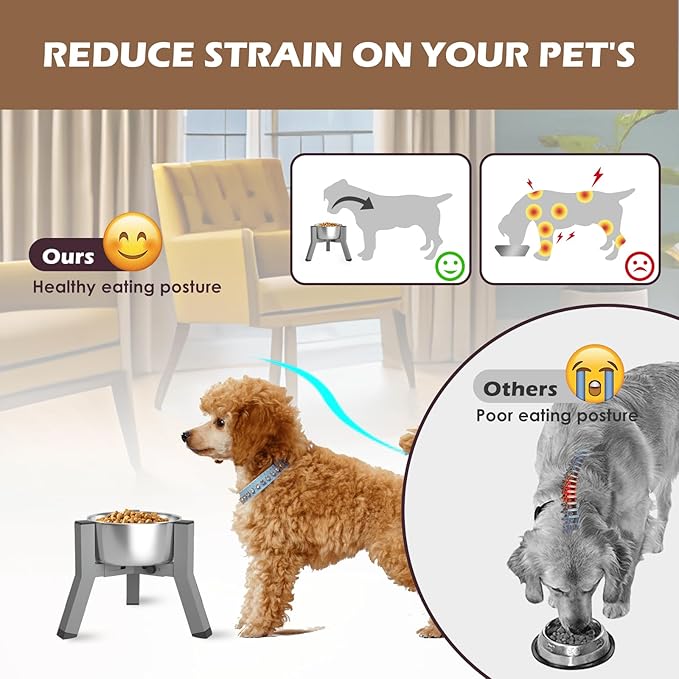 Eelevated Dog Bowl Stand for Small Dogs, Adjustable Width 5.2-8.66'', Raised Dog Food Water Bowls, 7.8'' Tall, Grey-Bowl Not Included