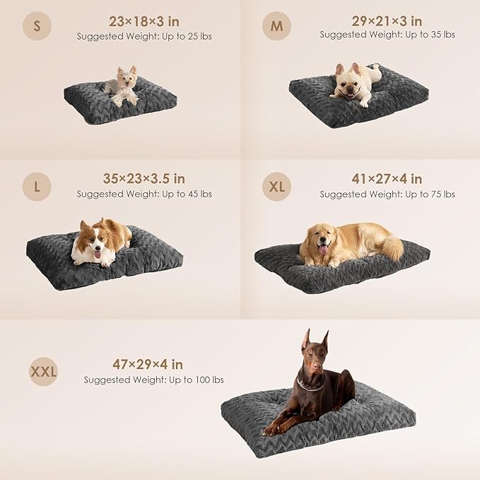 EHEYCIGA Washable XL Dog Bed for Crate 41x27 Inch, Reversible Kennel Pad for Extra Large Dogs Weight Up to 75 lbs, Plush and Comfy Pet Sleeping Mat, Charcoal