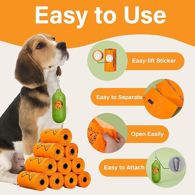 Dog Poop Bags With Dispenser, Strong and Leak-proof Waste Bags for Pets, Floral Scented, 270 Count (18 Packs of 15), 13 Inch x 9 Inch (Orange)