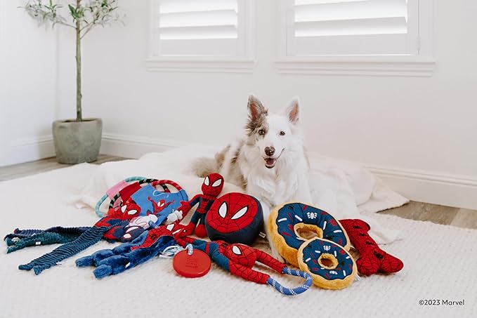 ZippyPaws Burrow Puzzle Plush Dog Toy, Interactive Squeaky Toy for Enrichment, Hide and Seek Game for Small to Medium Dogs, Marvel Spider Man