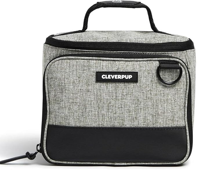Cleverpup, Small 7-Piece Bistro Box Dog Food Travel Kit, 6-Cup BPA-Free Kibble Storage, 2 Silicone Bowls, Mat & Scoop - Portable Pet Food Kit for Weekends, Overnights, Daycare & Camping, Heather Grey