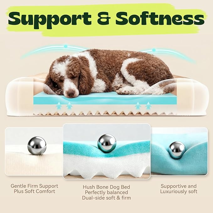 42 Inch XL Orthopedic Dog Couch Bed for Large Dogs Up to 80 lbs,Cooling Gel Memory Foam + Egg Crate Foam,Waterproof Removable Washable Cover,4-Sided Bolster,Non-Slip Bottom,Dark Grey