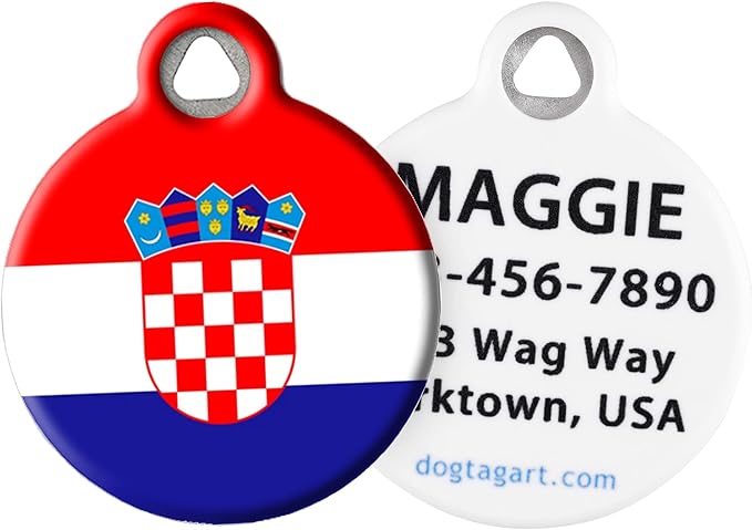 Dog Tag Art Croatian Flag Personalized Pet ID Tag for Dogs & Cats, Silent Polymer-Coated Name Tag with Custom Information, Small 7/8 in Diameter